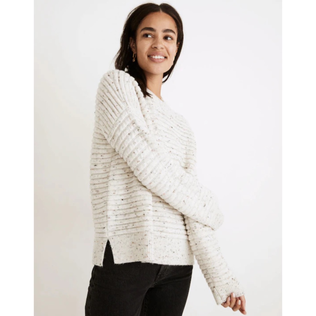 Madewell Donegal Elsmere Ribbed Sweater Xxs Cream Speckled Wool Blend
